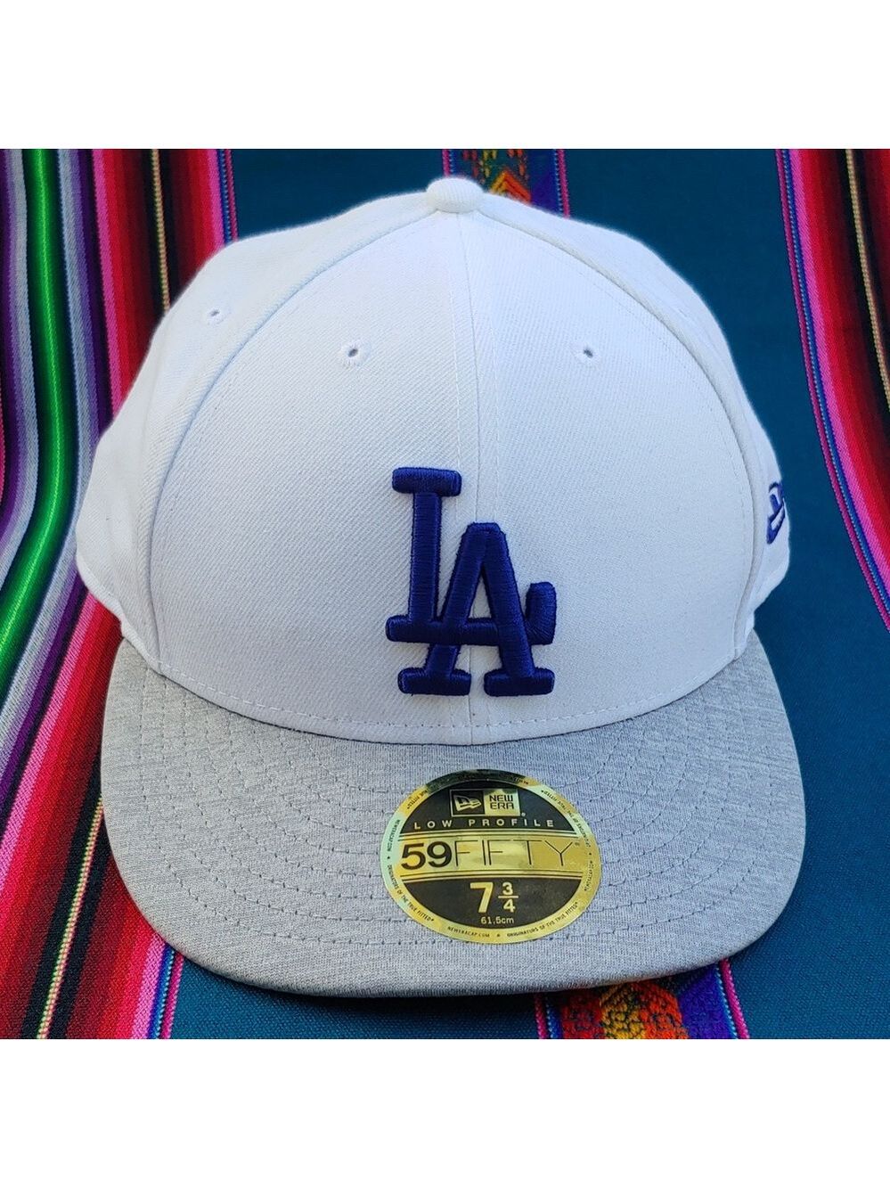 New Era Dodgers 59FIFTY Low Profile 7 3/4 Baseball Cap White Gray and Blue Logo - Picture 3 of 15